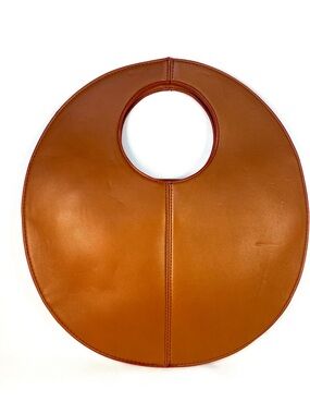 BAY SKY Round Circle Handbag Brown Faux Leather Mod Statement Purse